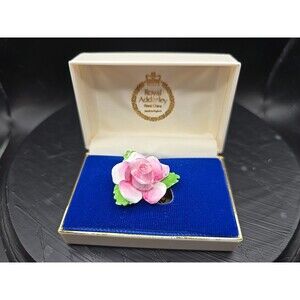 Vtg Royal Adderley Brooch English Bone China Hand Painted Single Rose with Box